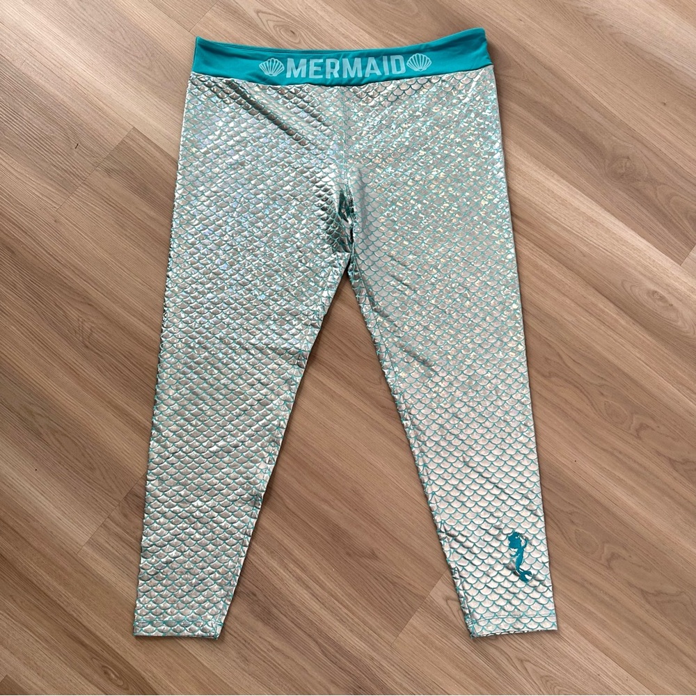 Women’s Disney holographic Ariel The Little Mermaid Leggings Size XL Teal